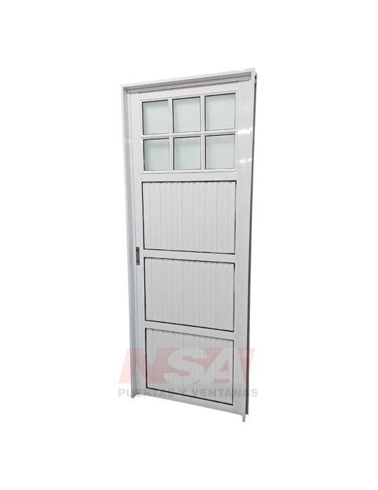 Puerta de aluminio Mod. acanalada 1/4 vidriada de 0,80 x 2,00 color blanca.