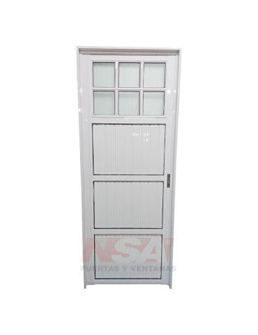 Puerta de aluminio Mod. acanalada 1/4 vidriada de 0,80 x 2,00 color blanca. 2