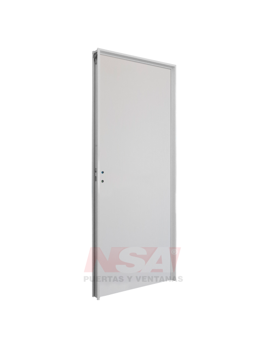 Puerta placa de melamina 5,5mm de 0,85 x 2,05 color Blanco Nature marco de aluminio.