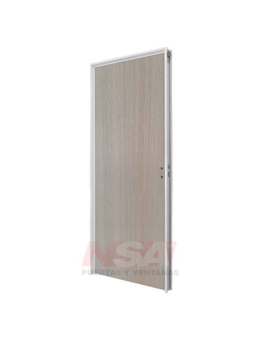 Puerta placa de melamina 5,5mm de 0,75 x 2,05 color Roble Americano marco de aluminio.