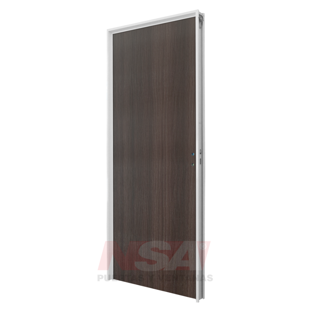 Puerta placa de melamina 5,5mm de 0,85 x 2,05 color Roble Dakar marco de aluminio.