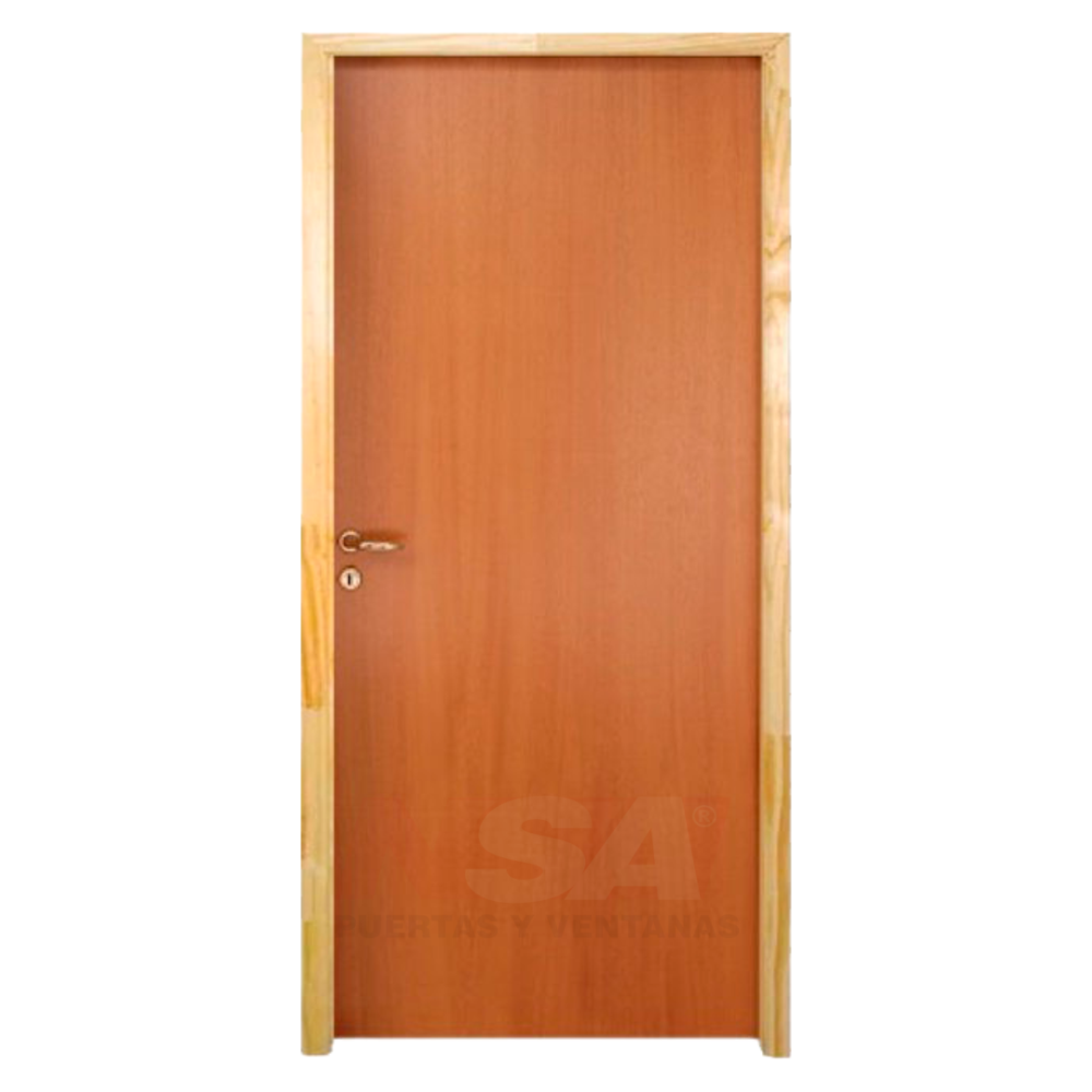Puerta placa de interior Enchapada en Cedro. Marco de Pino Finger.