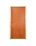 Puerta placa de interior Enchapada en Cedro. Marco de Pino Finger.