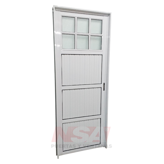 Puerta de aluminio Mod. acanalada 1/4 vidriada de 0,80 x 2,00 color blanca.