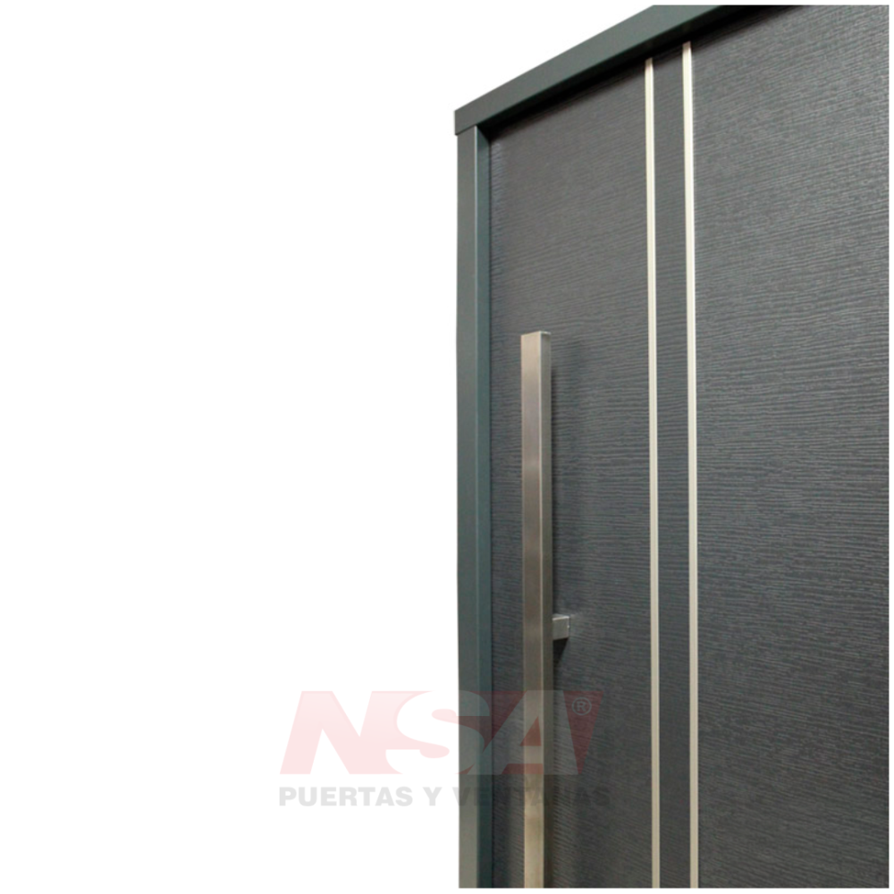 Puerta pivotante de chapa inyectada Mod. 80 “Texturada” con terminación grafito.