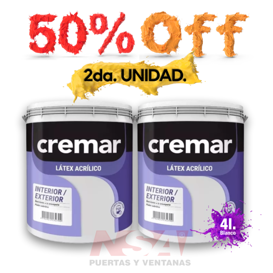 PINTÓ PINTAR! 50% OFF en la segunda unidad. Pintura latex SINTEPLAST CREMAR