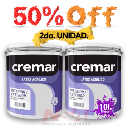 PINTÓ PINTAR! 50% OFF en la segunda unidad. Pintura latex SINTEPLAST CREMAR