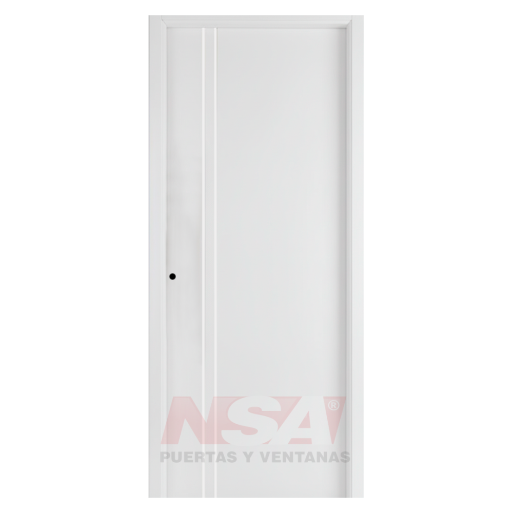 Puerta chapa inyectada Linea Intermedia Lisa con rayas verticales. Blanca sin barral.