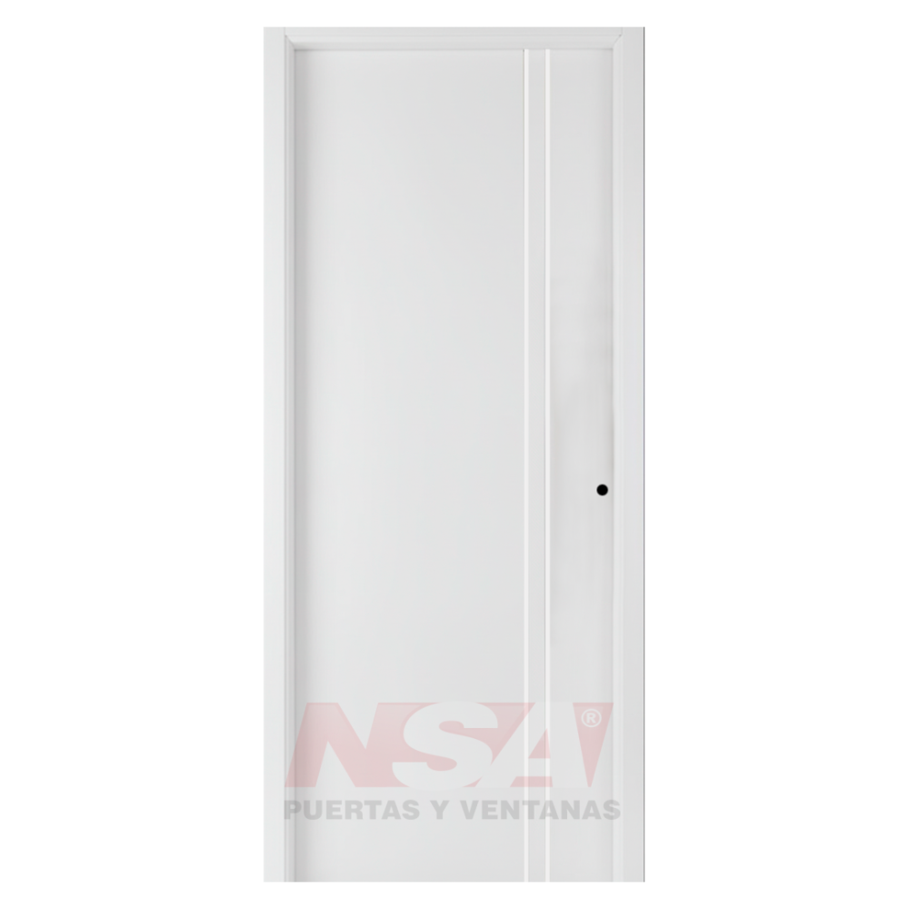 Puerta chapa inyectada Linea Intermedia Lisa con rayas verticales. Blanca sin barral.