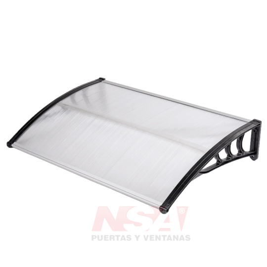 Alero Policarbonato transparente 4 mm de 1,00 x 0,80. Estructura de PVC.