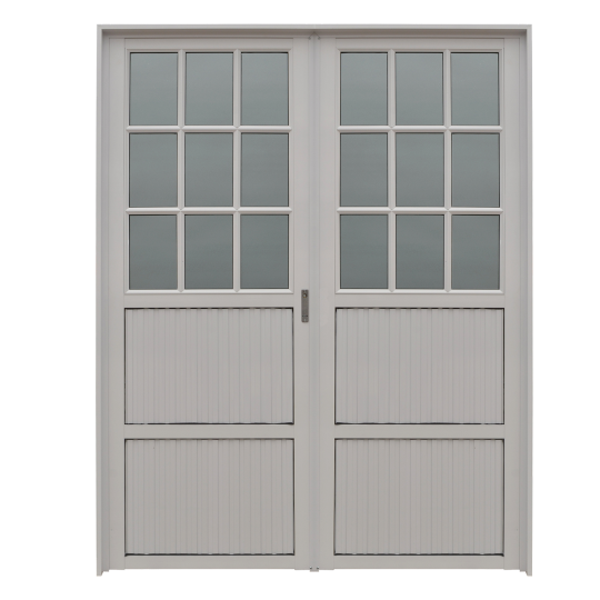 PUERTA DOBLE DE ALUMINIO 1/2 VIDRIO 150X200