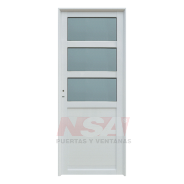 Puerta de aluminio tablero tubular con 1/2 vidrio repartido y 3 travesaños Mod. 311 de 0,80 x 2,00.