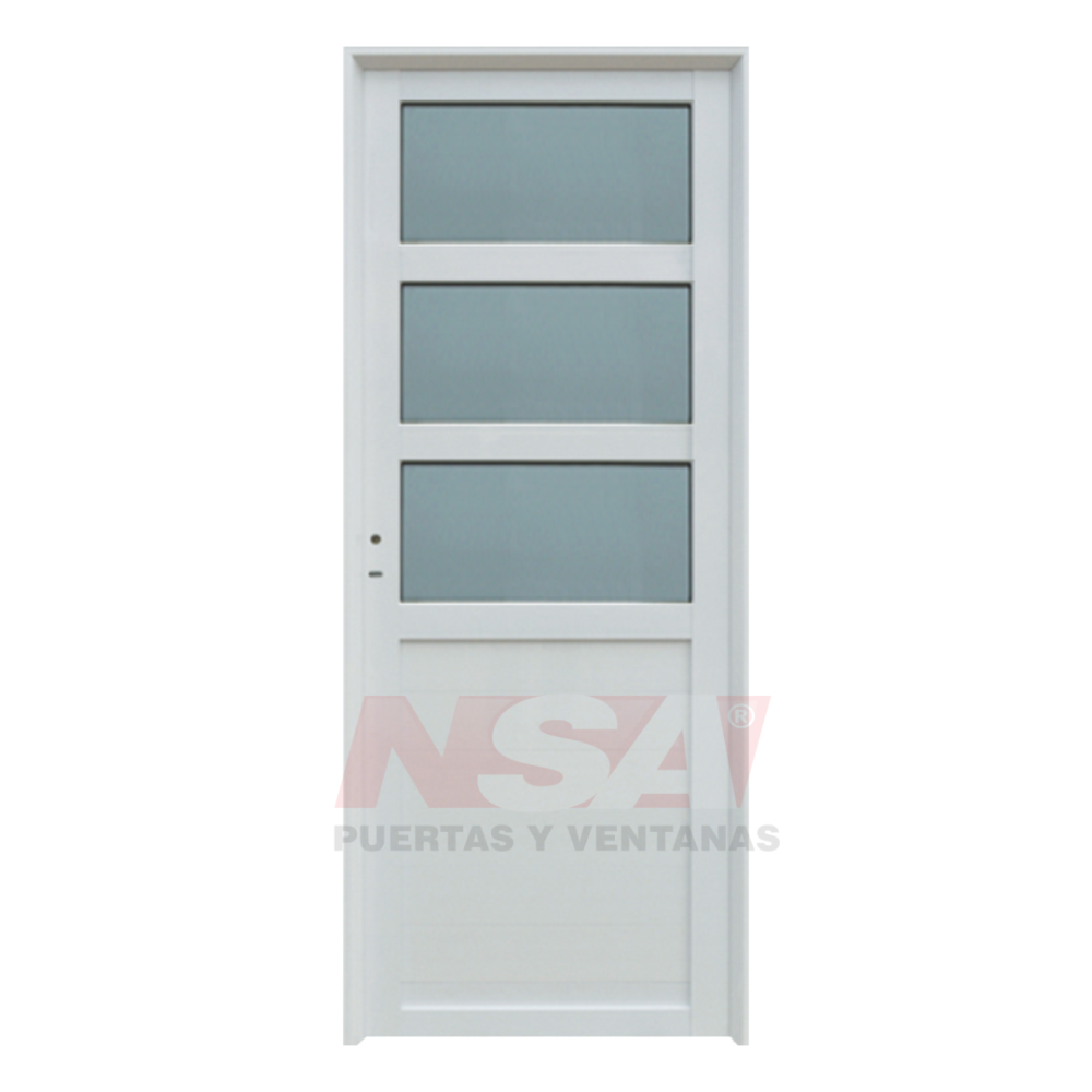 Puerta de aluminio tablero tubular con 1/2 vidrio repartido y 3 travesaños Mod. 311 de 0,80 x 2,00.