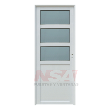 Puerta de aluminio tablero tubular con 1/2 vidrio repartido y 3 travesaños Mod. 311 de 0,80 x 2,00.