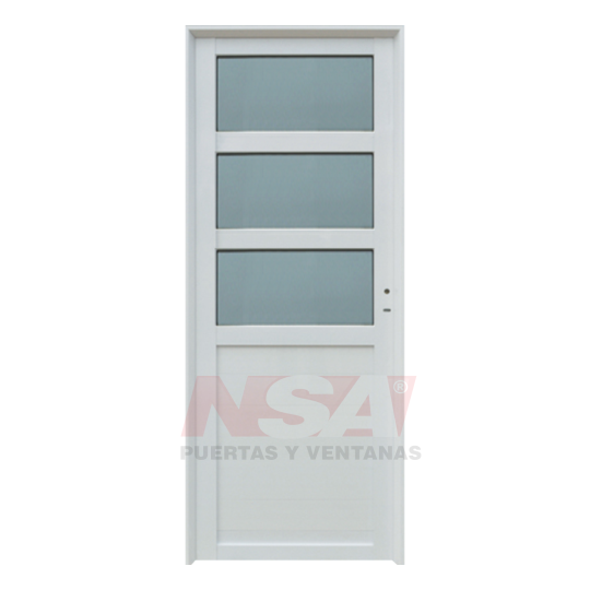 Puerta de aluminio tablero tubular con 1/2 vidrio repartido y 3 travesaños Mod. 311 de 0,80 x 2,00.
