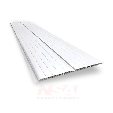 Placa de PVC color blanco nieve acanalado frizado de 6 mm espesor x 200mm ancho x 5mts largo.